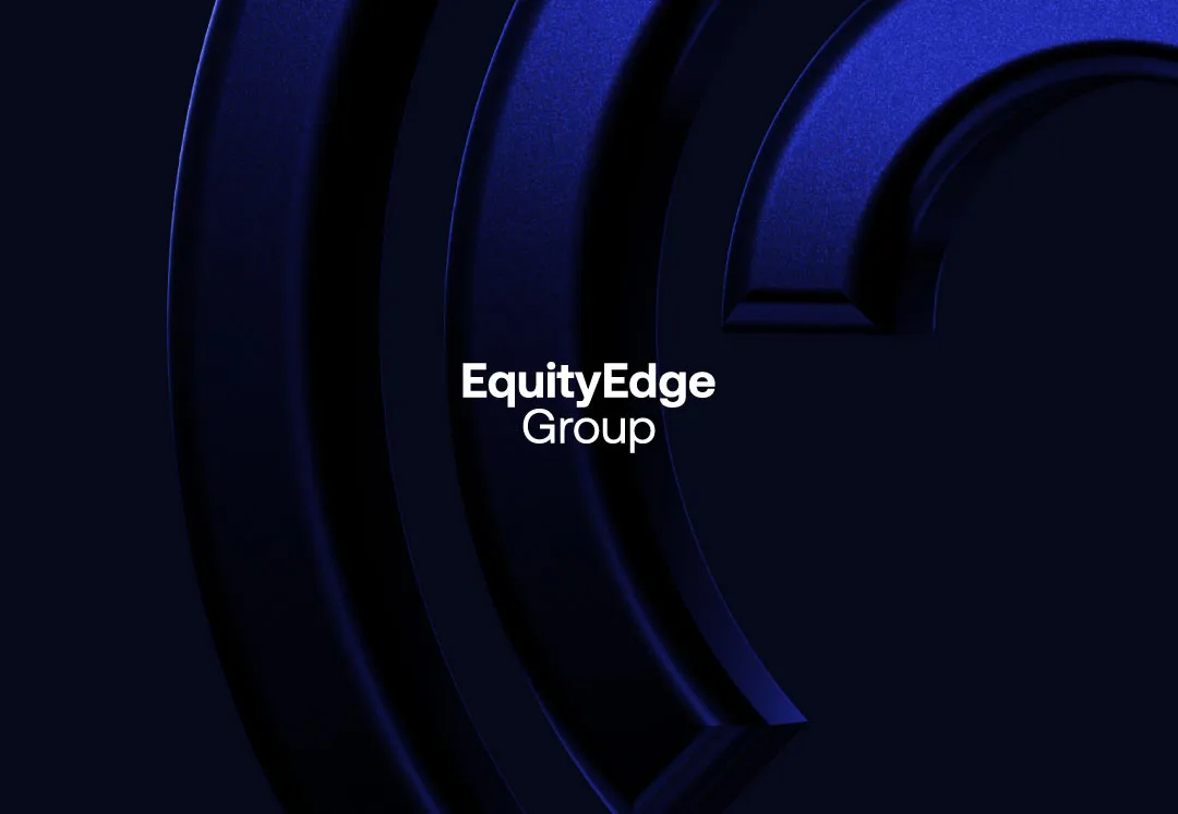EquityEdge Group logo with dark blue curved shapes in the background.