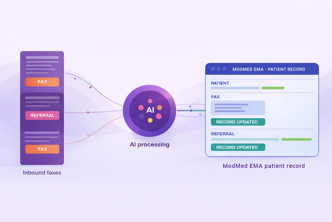 Medsender AI processing faxes and referrals into ModMed EMA patient records