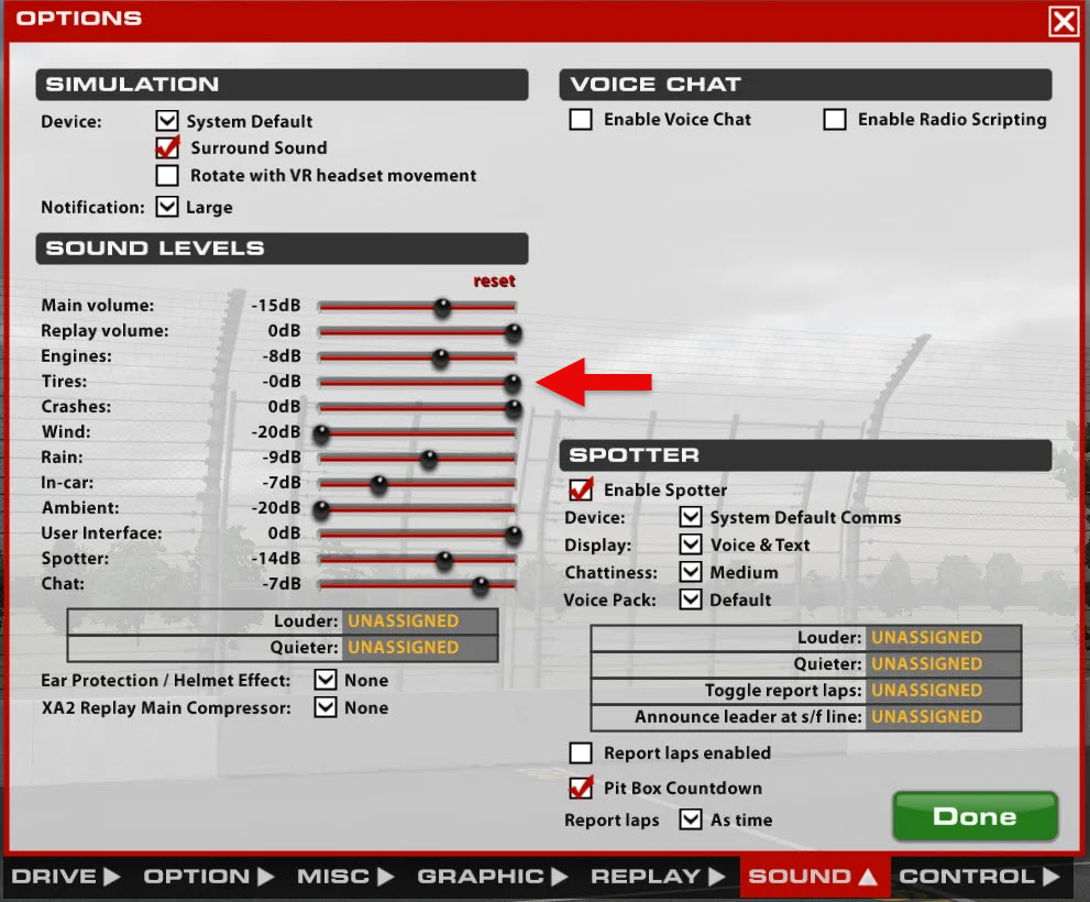 Settings screenshot for audio cues