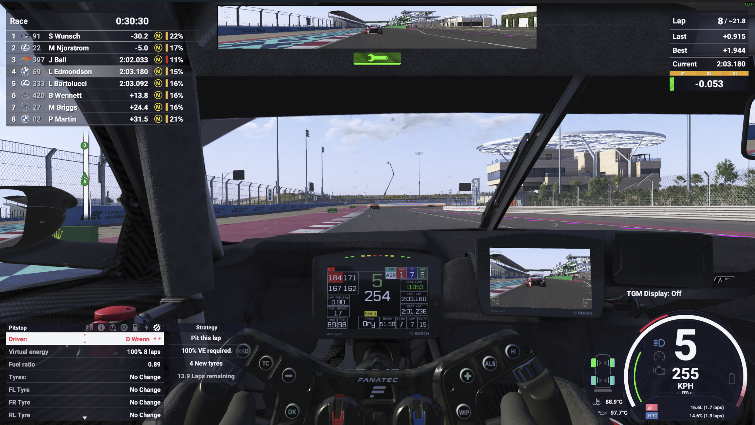 Driver POV from inside LMU car