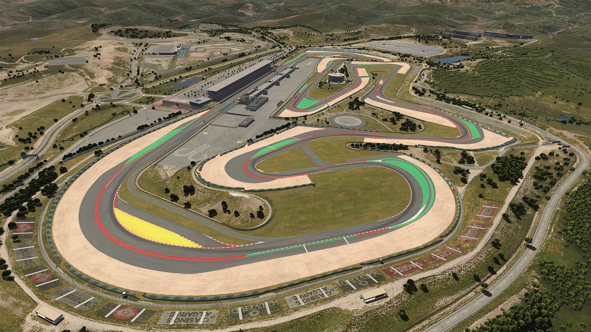 Aerial view of Algarve International Circuit (Portimão), highlighting the elevation changes and layout used in the iRacing Portimão 1000.