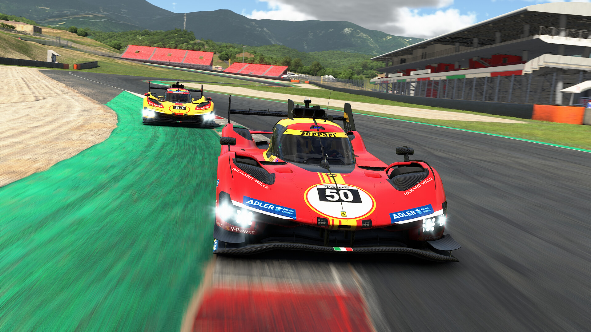 Race cars competing on a road course in iRacing