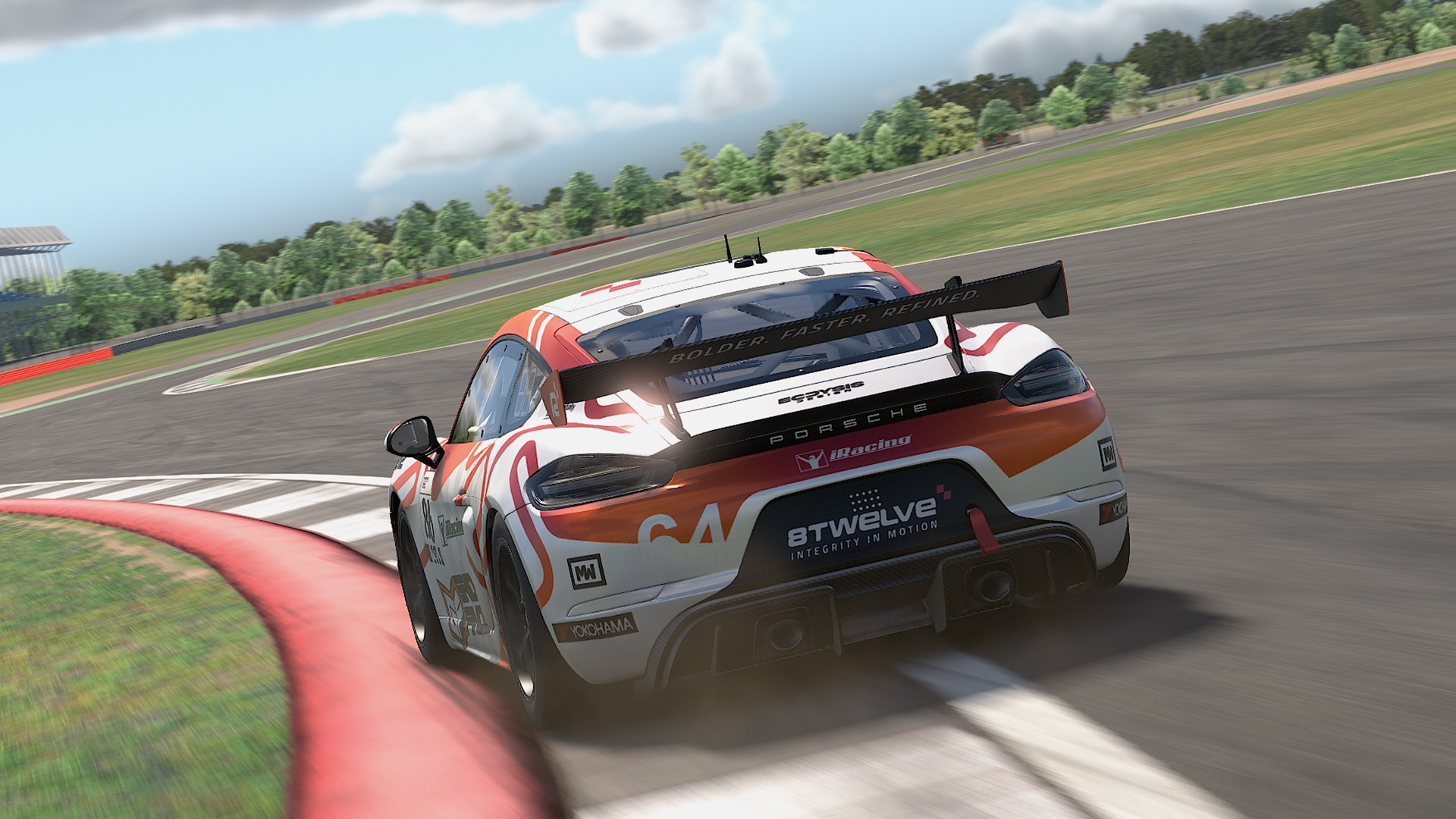 GT3 car racing at Silverstone during an iRacing endurance event
