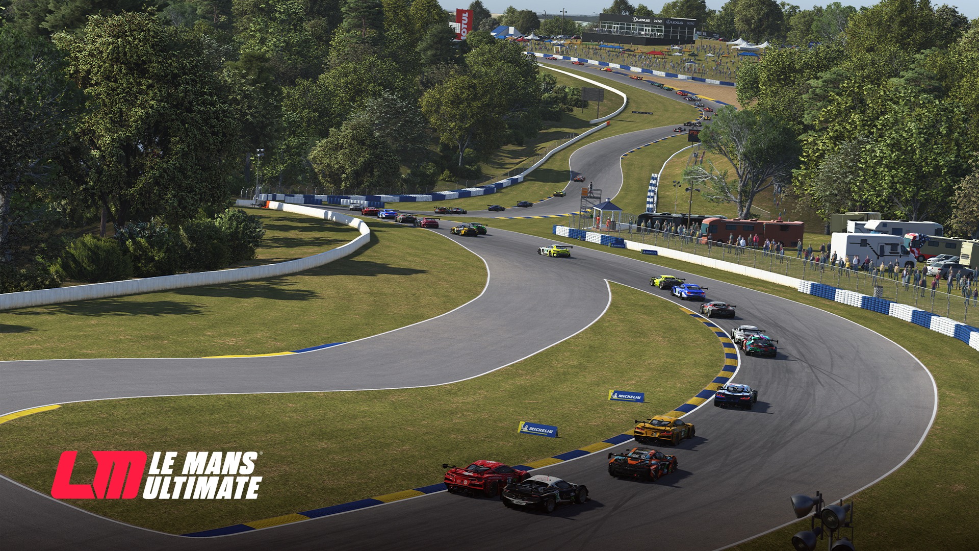 Le Mans Ultimate race car driving on a US circuit