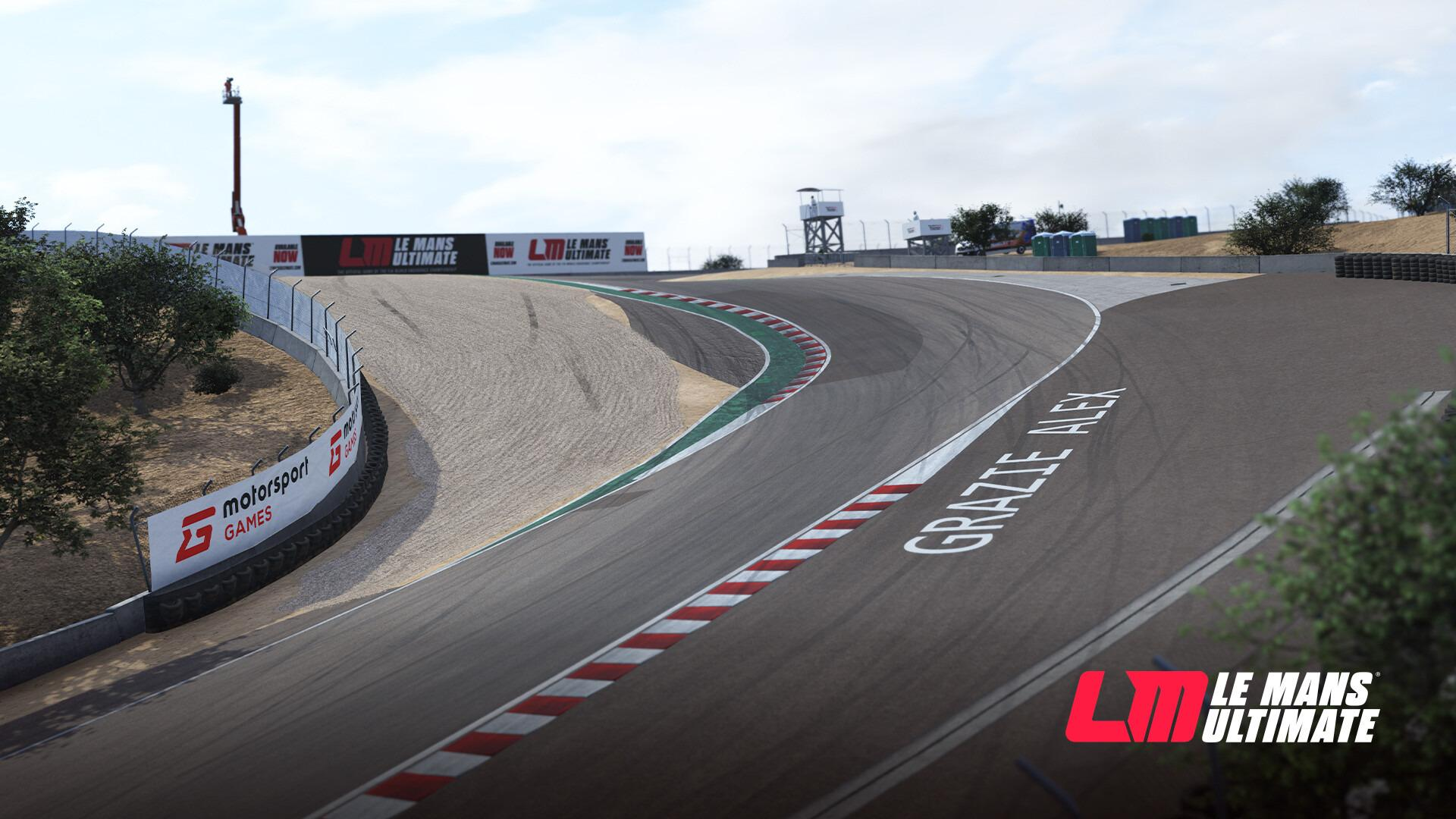 Le Mans Ultimate race car navigating the famous Corkscrew at WeatherTech Raceway Laguna Seca.