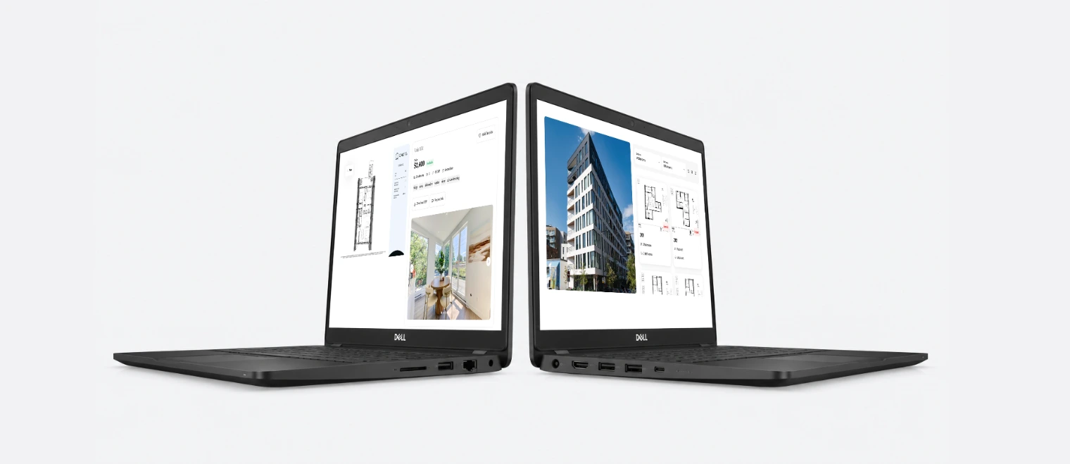 Zwei Laptops mit Beispielen für den Planpoint Viewer für Mehrfamilienhäuser