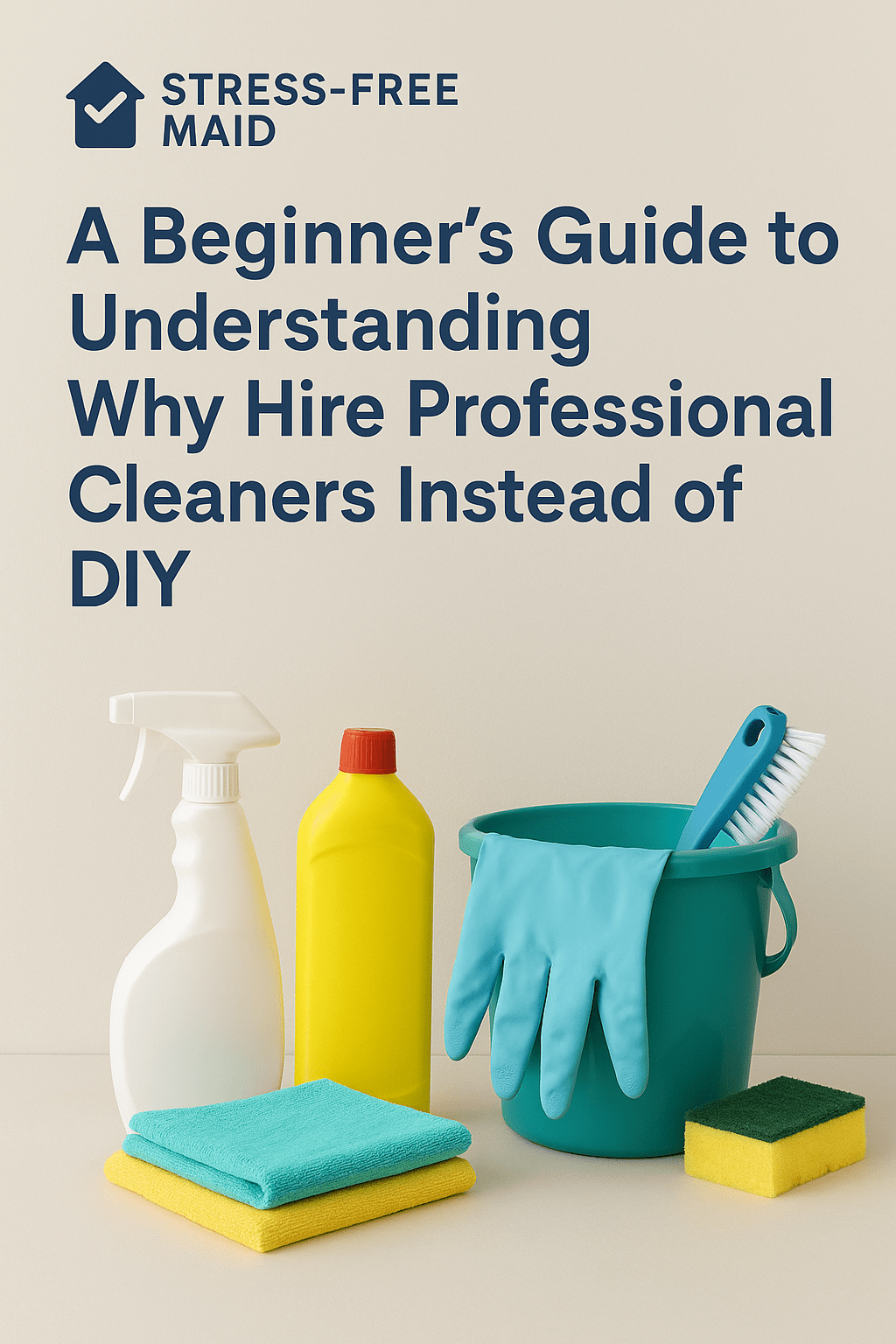  Stress-Free Maid graphic for a beginner’s guide explaining why professional cleaners save time, reduce stress, and ensure a spotless home.