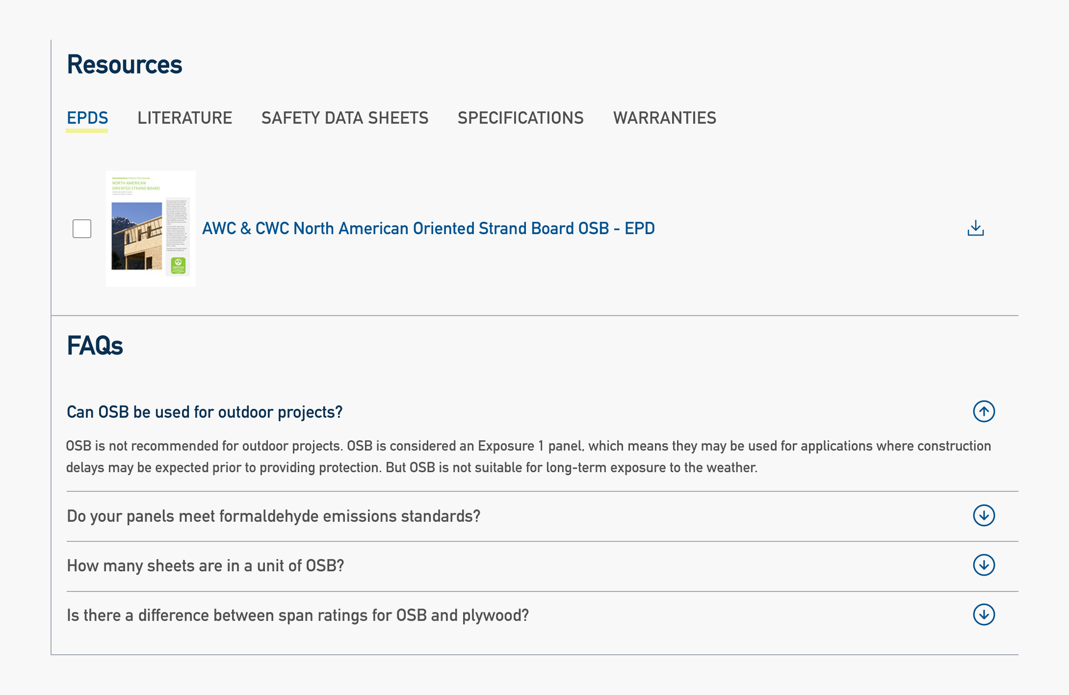 Screenshot of Georgia Pacific's FAQ section on a product page