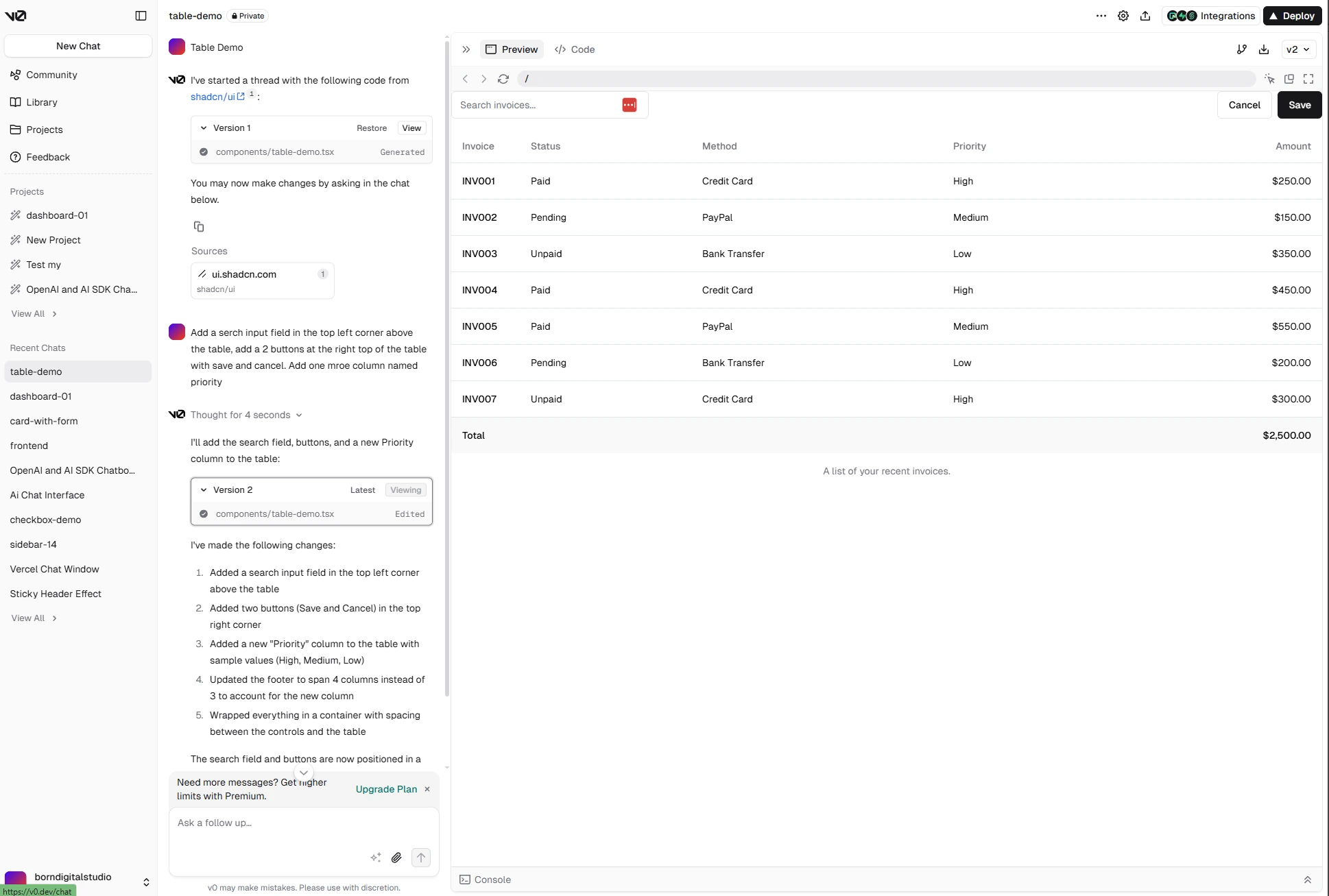Add search input field in V0