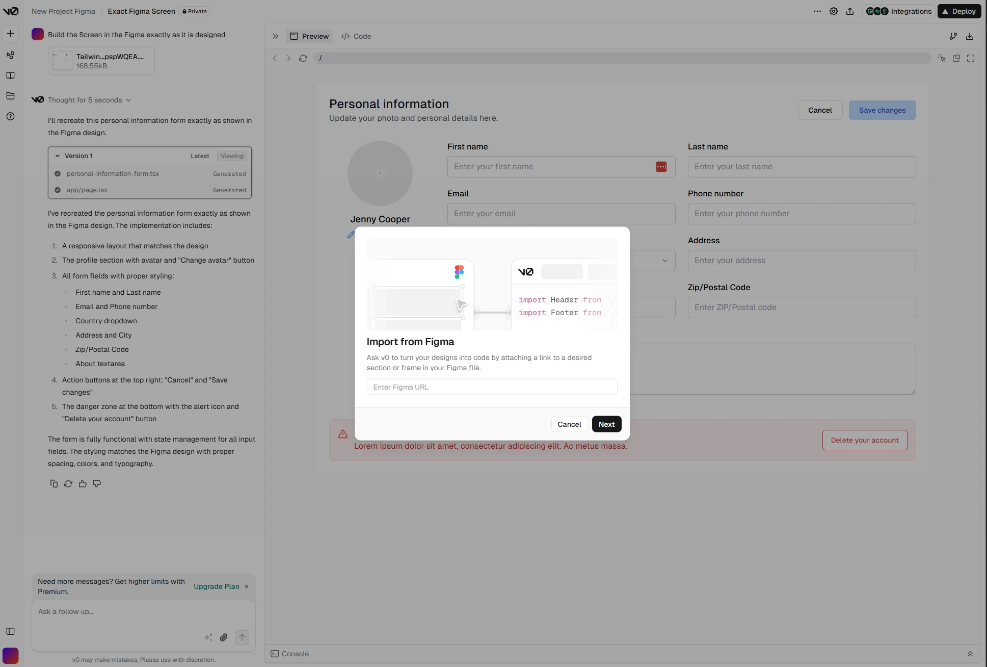 Importing the screen in Figma