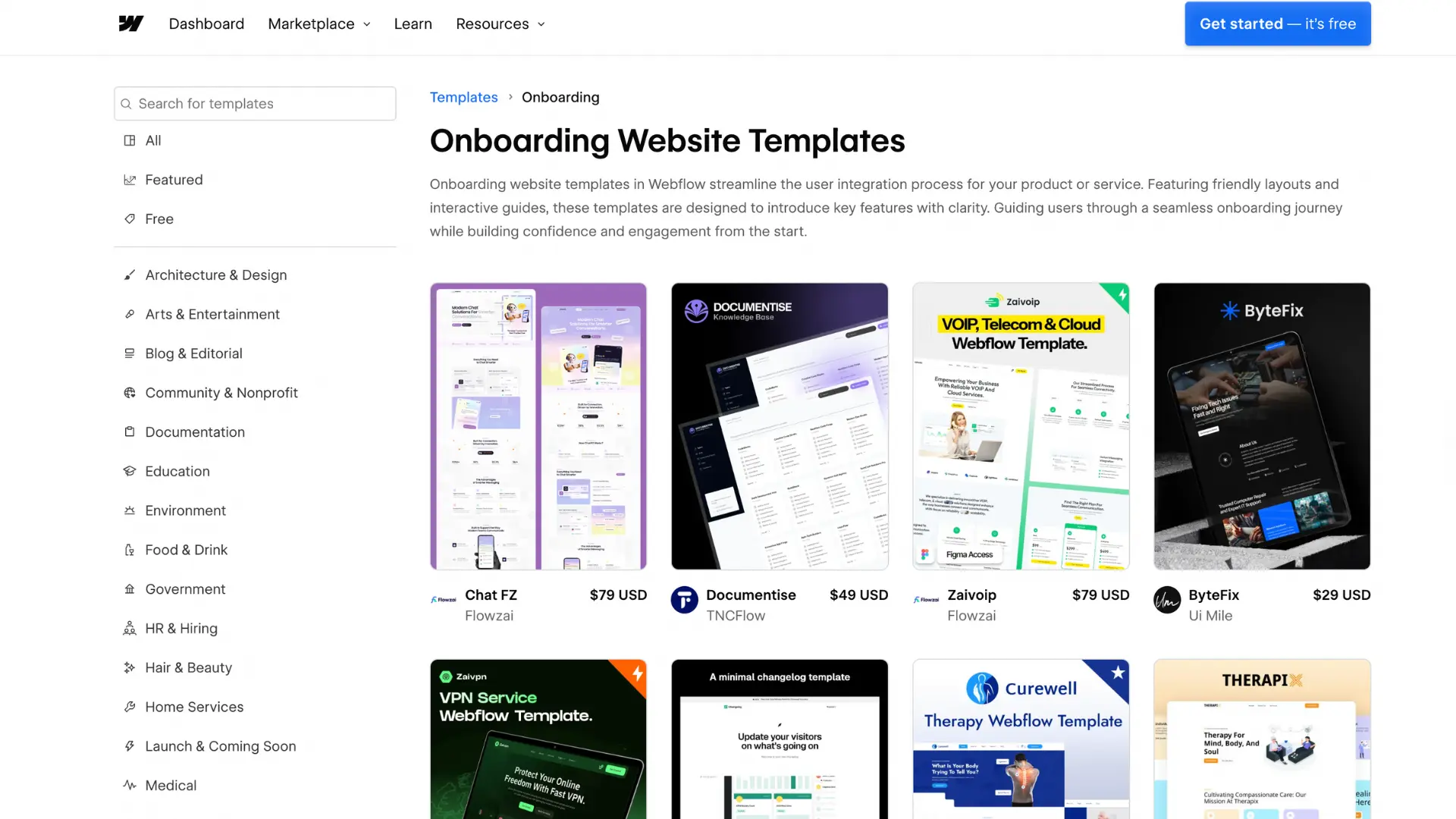 onboarding webflow