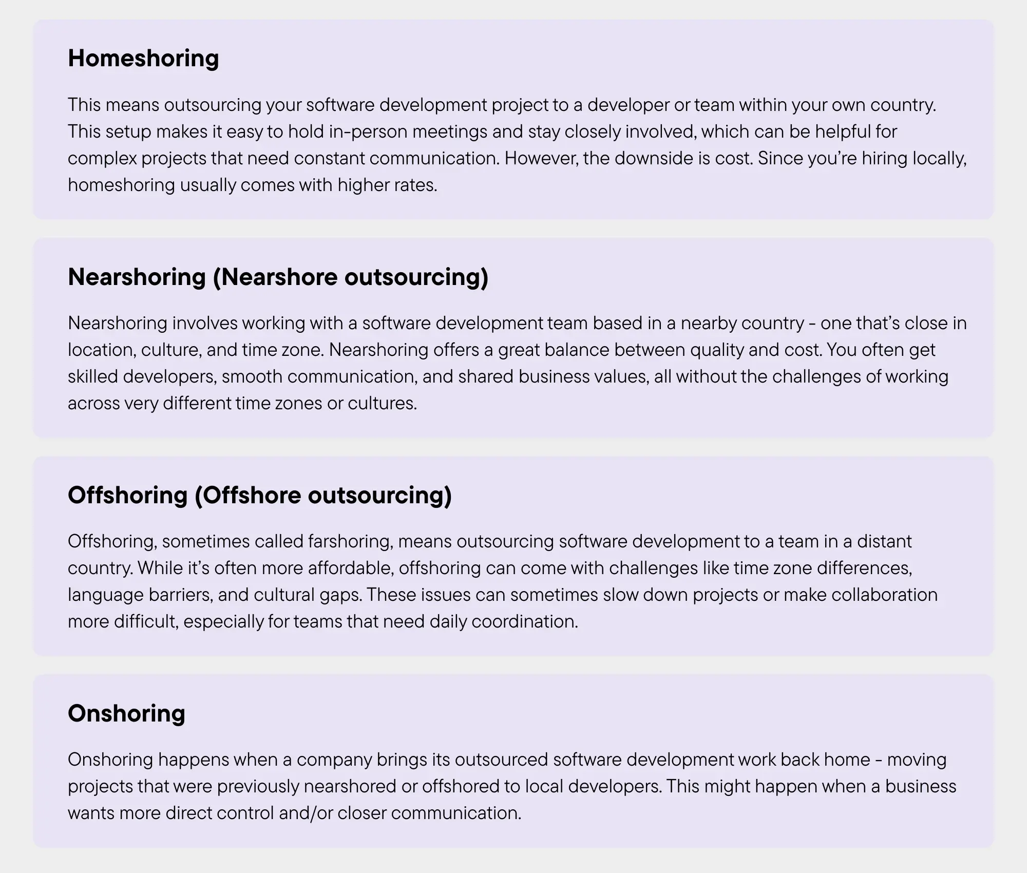 types of outsourcing