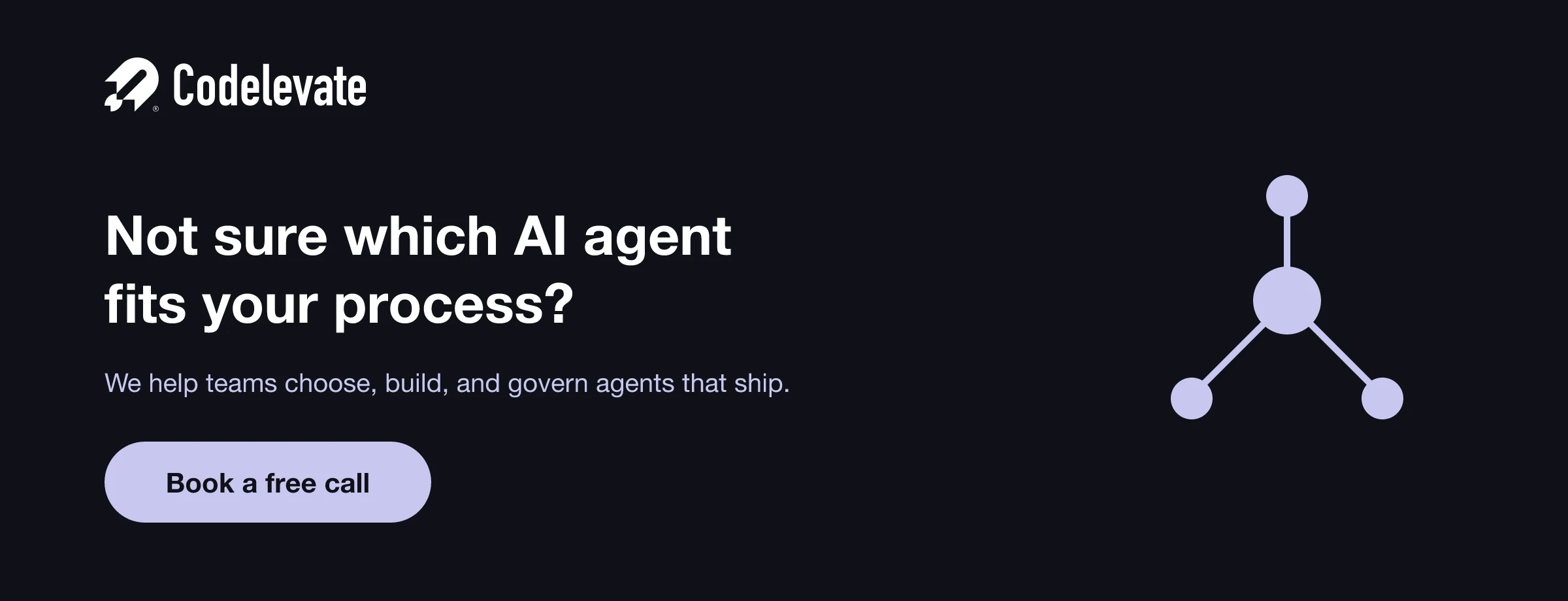 Codelevate banner offering help to choose the right AI agent for your process