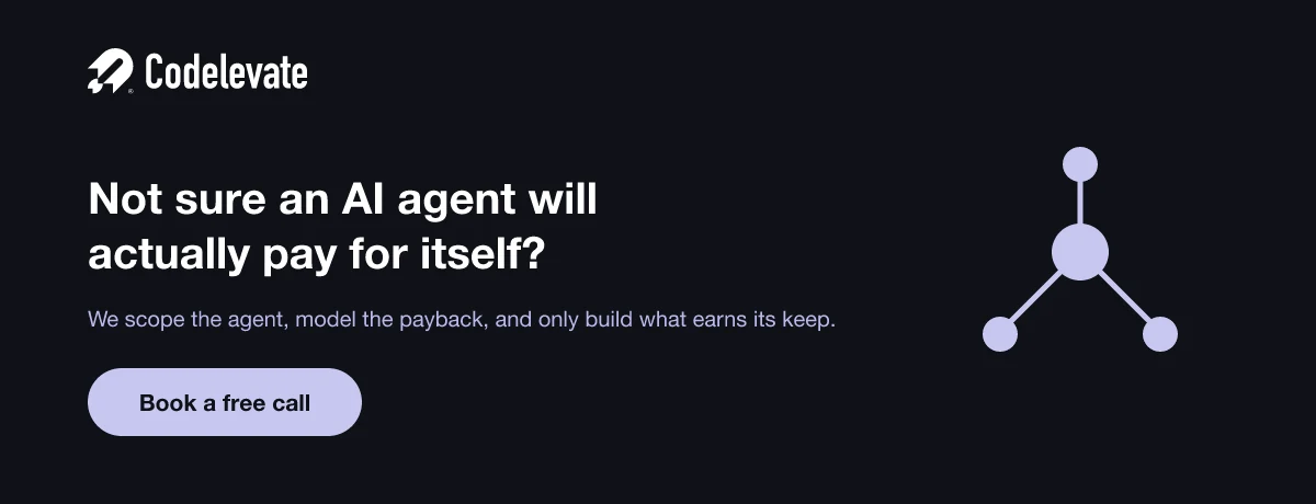 Codelevate call to action: not sure an AI agent will pay for itself, book a free call