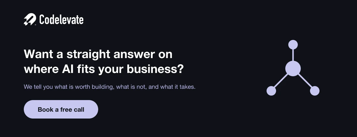 Codelevate call to action: get a straight answer on where AI fits your business, book a free call