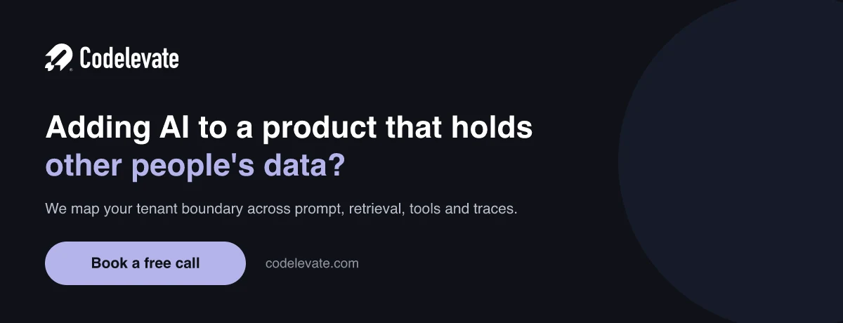 Codelevate banner offering a multi-tenant AI architecture review for SaaS teams