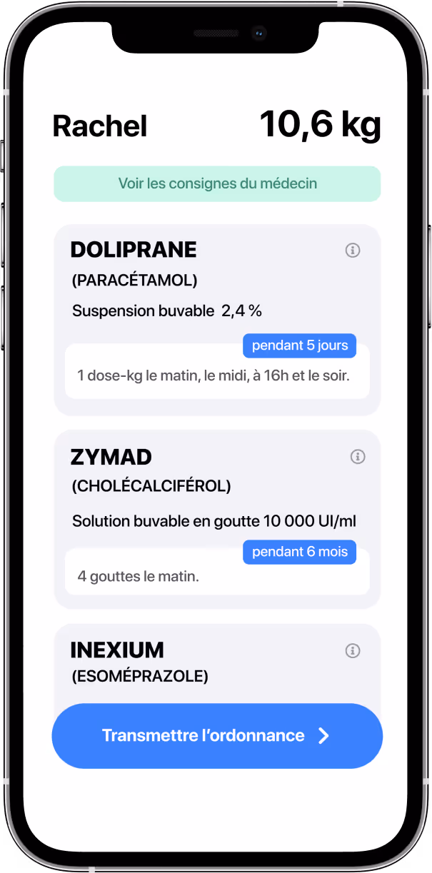 Téléphone affichant une ordonnance dans l'application biloba