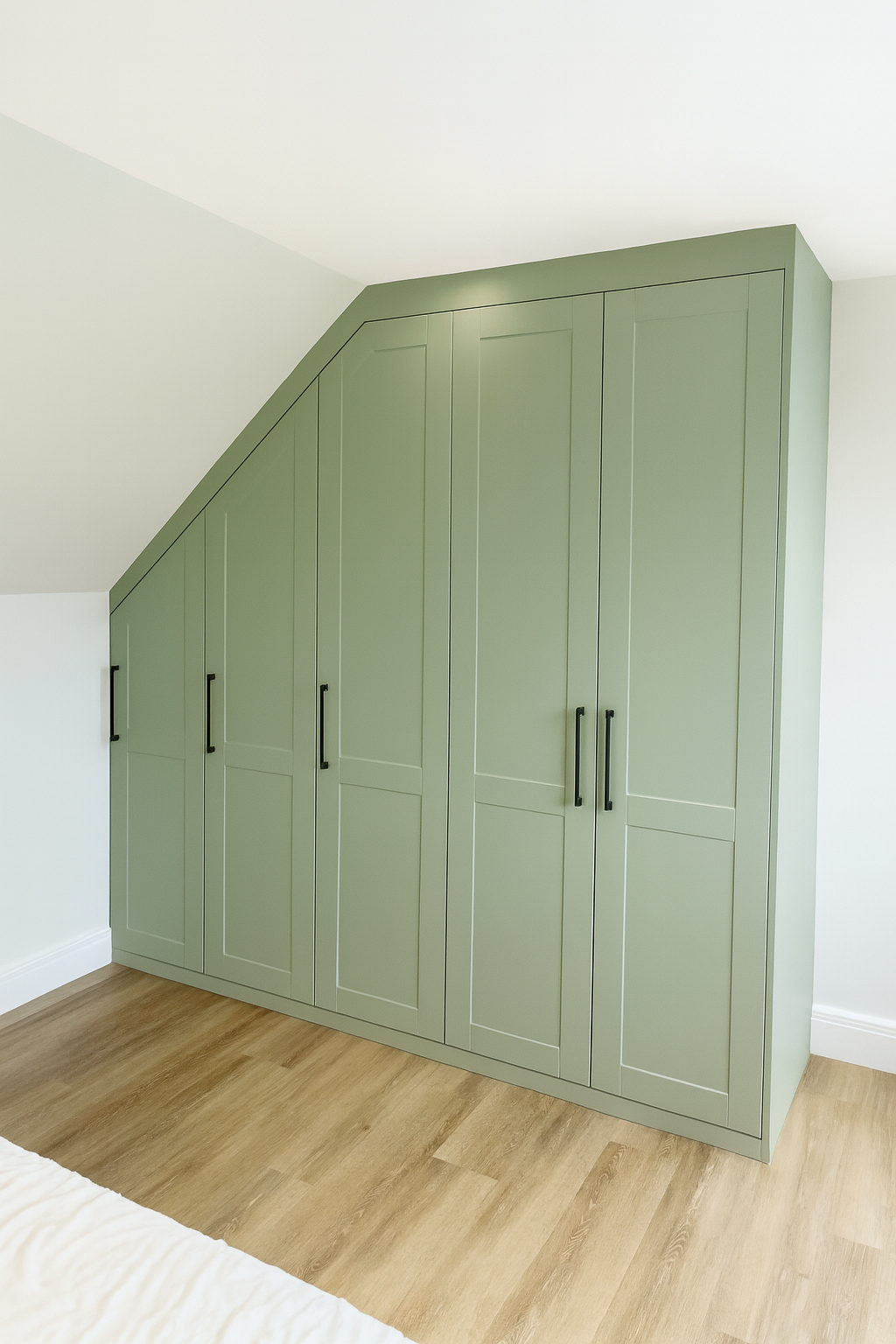 bespoke green angled fitted wardrobe