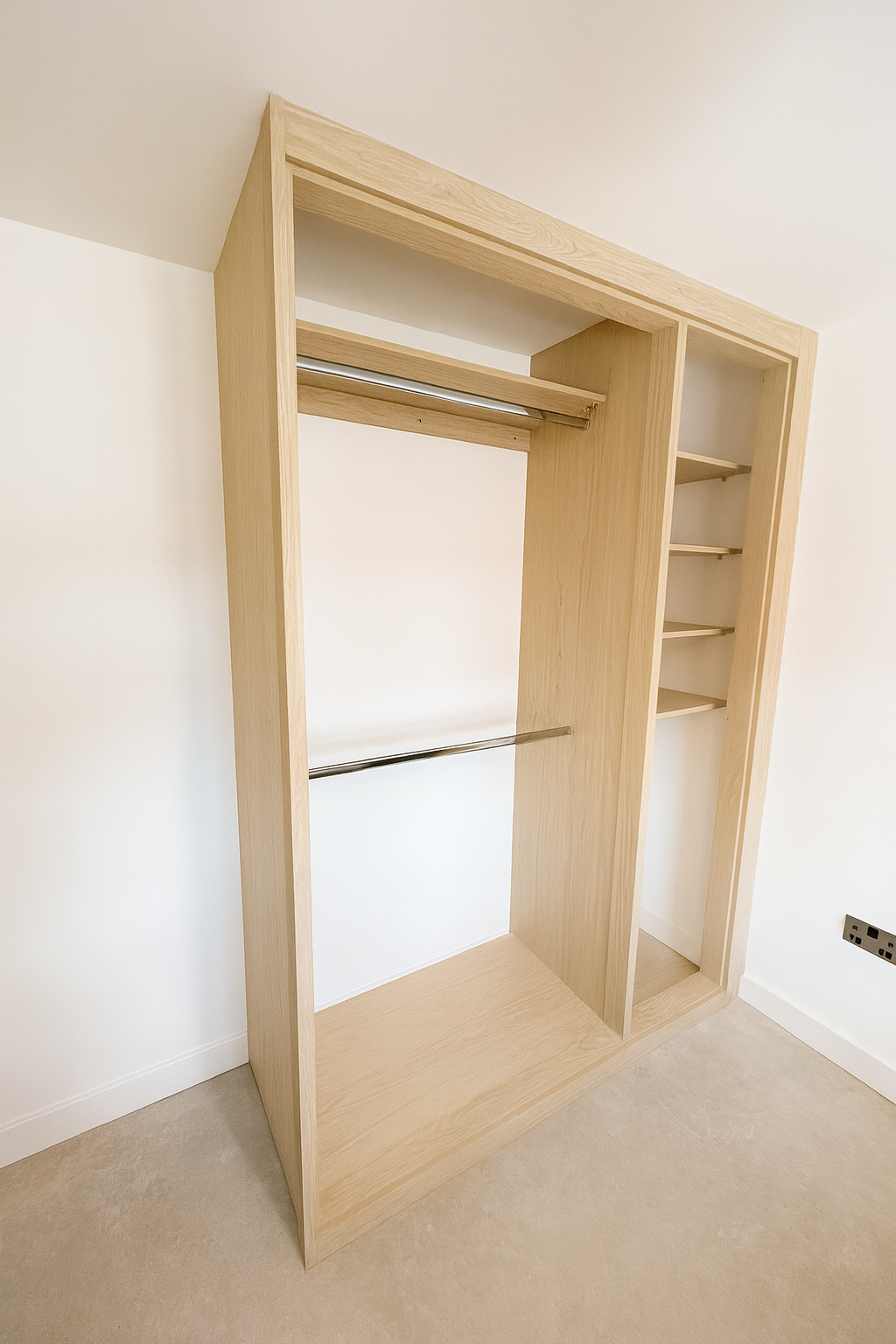 open wood effect fitted wardrobe