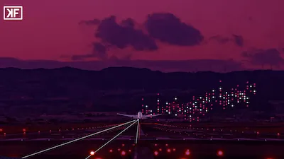 airplane on runway, kungfu.ai logo