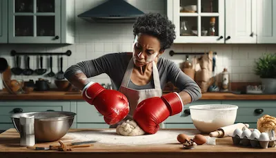 women baking in boxing gloves