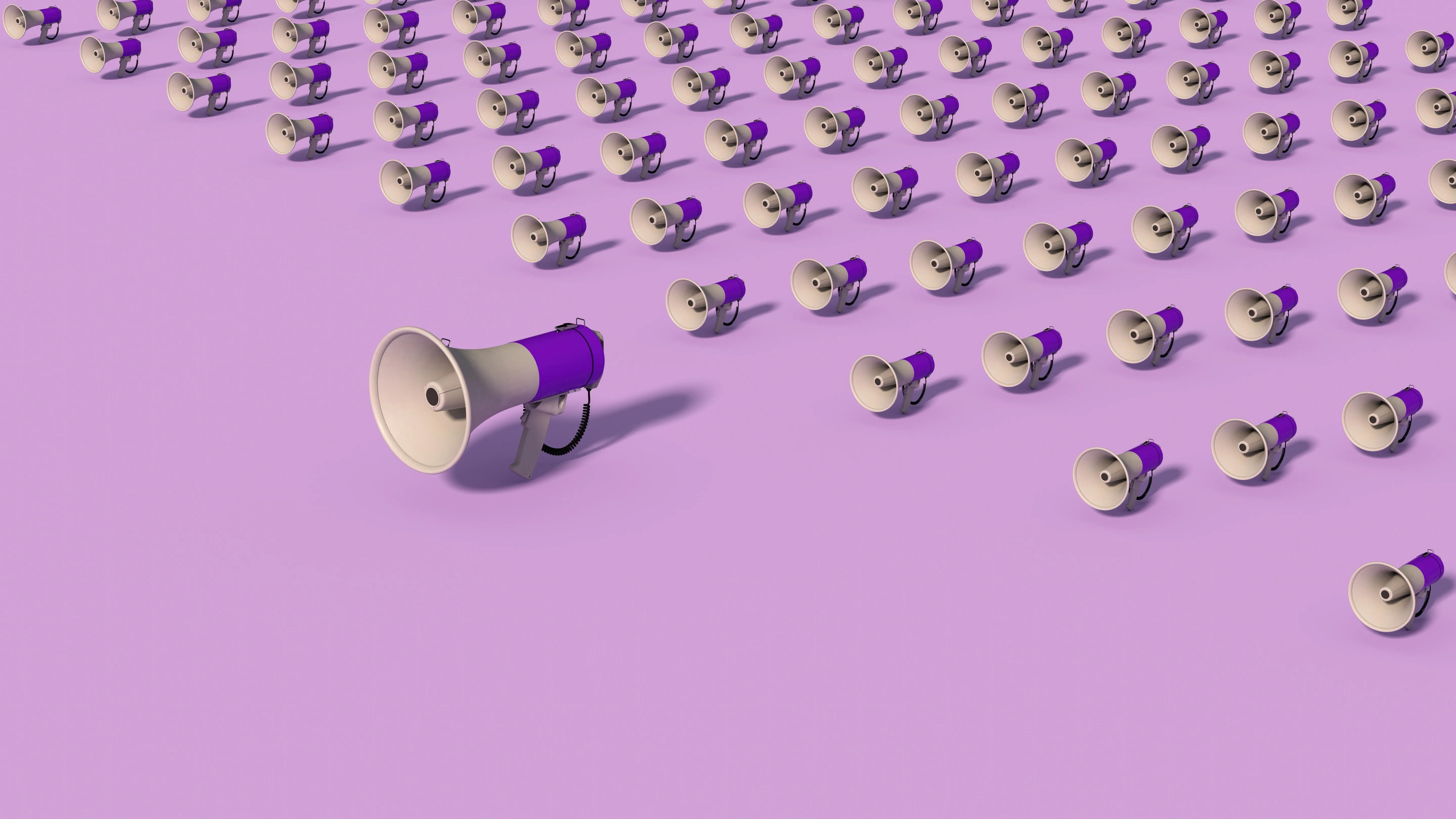 a-purple-background-with-a-lot-of-white-faces-and-a-purple-megaphone