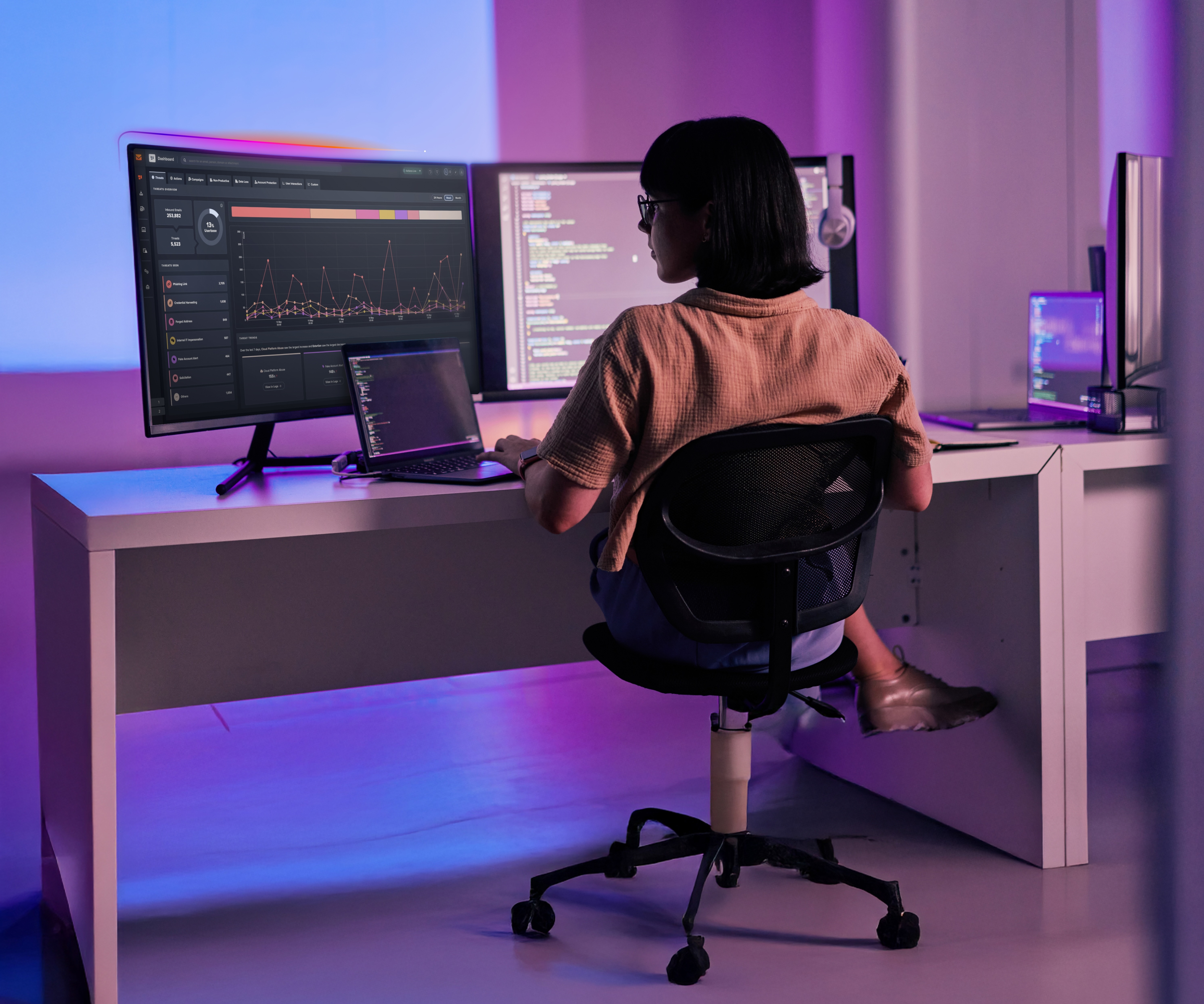 Three tech-related scenes: collaboration, laptop use, and smartphone interaction.