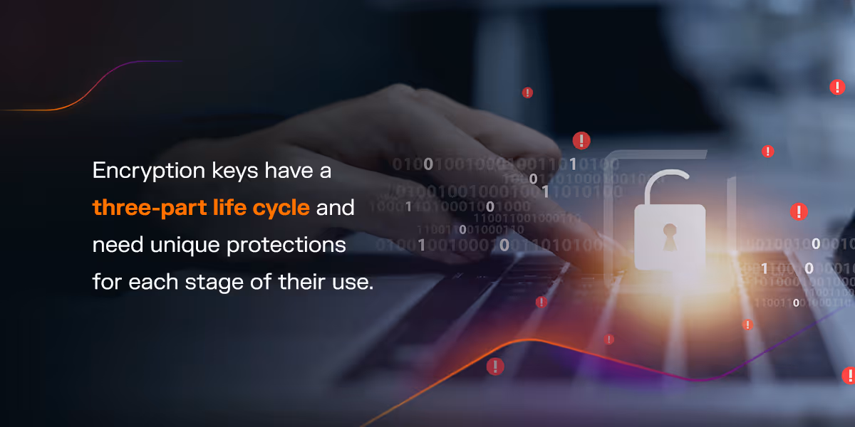 encryption keys have a three part life cycle and need unique protections for each stage of their use