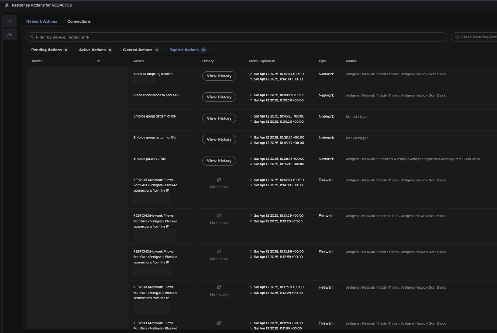 Darktrace’s Autonomous Response targeted specific connections and restricted affected devices to their expected patterns of life.