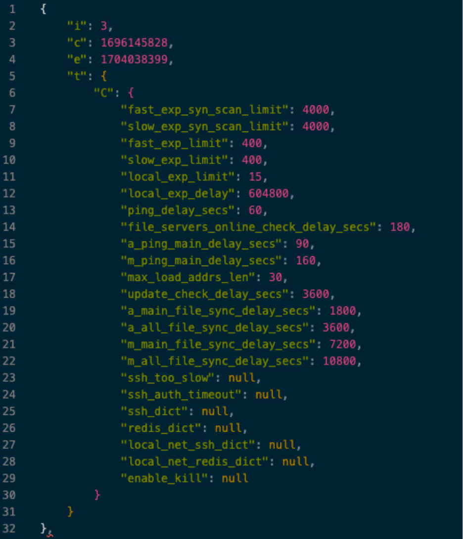 Example of a partially populated version of the BotnetConf struct