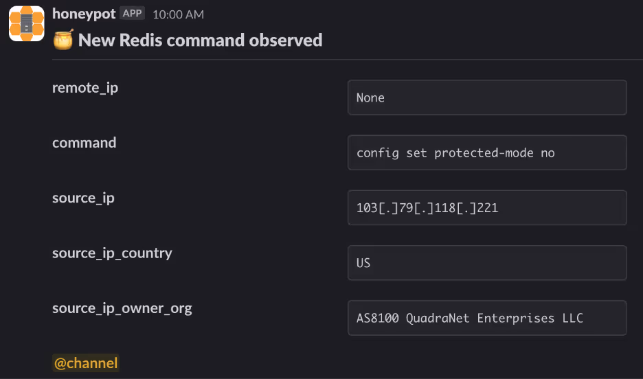 Redis honeypot sensor
