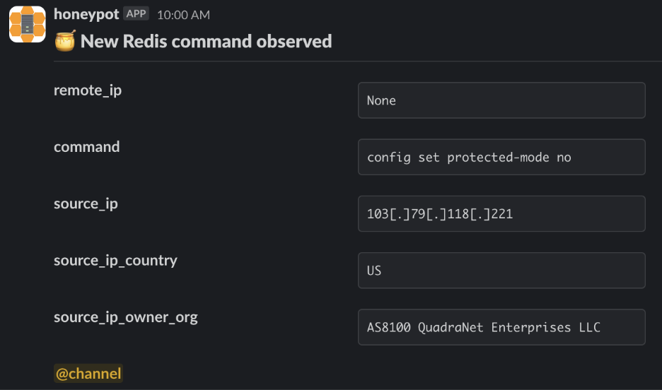 Redis honeypot sensor