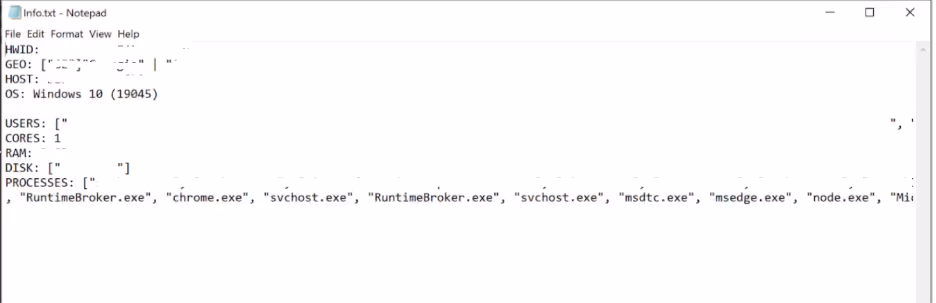 Exfiltrated system information