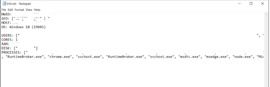Exfiltrated system information