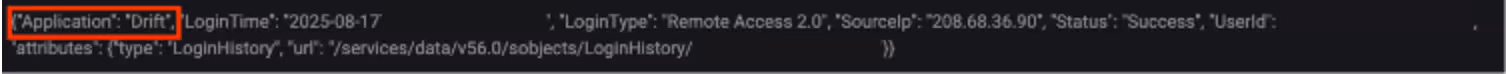 Advanced Search logs showing the Application used to login.