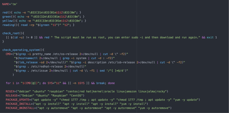Screenshot of function "tm" performing system checks