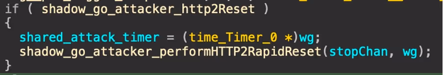  The HTTP2 rapid reset snippet from the main attack function.