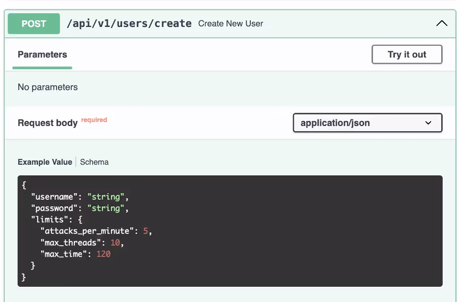 The admin-only user create endpoint shadow v2
