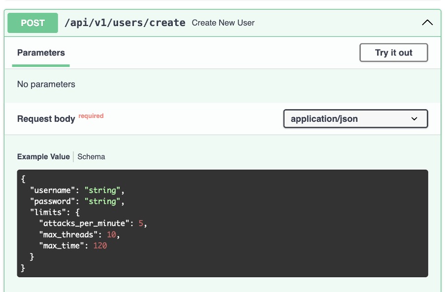 The admin-only user create endpoint shadow v2