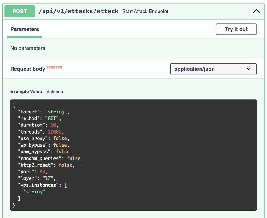 The attack start endpoint shadow v2