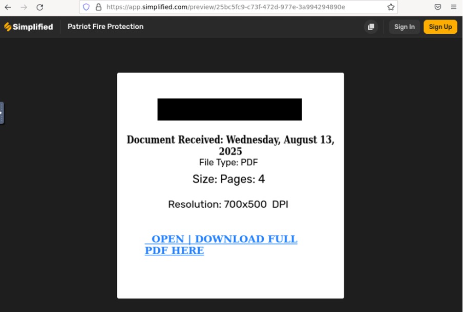 A legitimate file sharing site used in phishing emails to host a secondary malicious link.