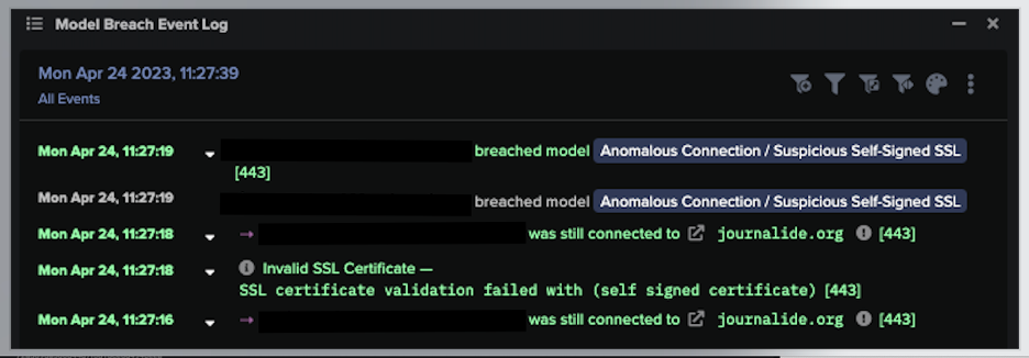 Model Breach Event log for connections to the 3CX C2 related endpoint