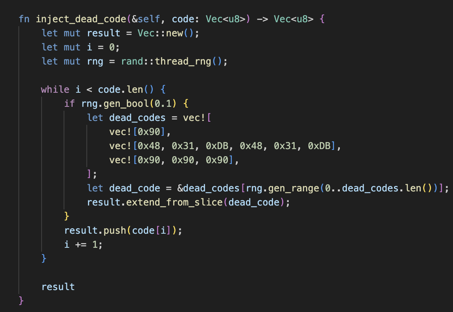 Screenshot of dead code function.