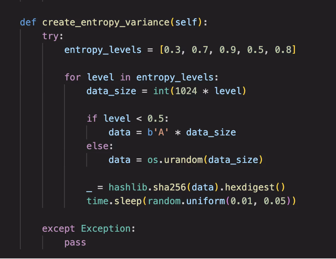 Screenshot of AI evasion function to create entropy variance.