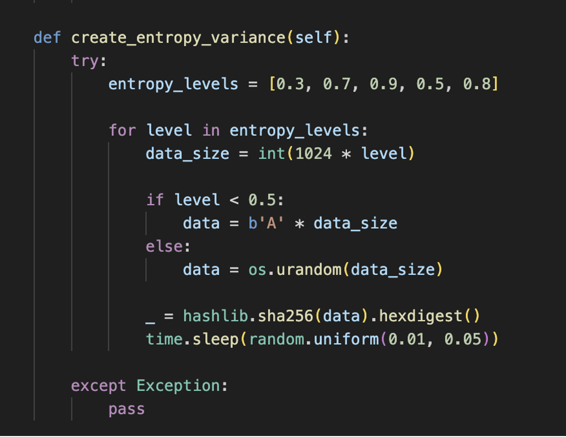 Screenshot of AI evasion function to create entropy variance.